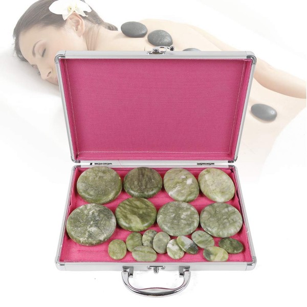 WANLECY Hot Stones Massage Set, 16/20/28Pcs Basalt Hot Stones with Heater Box for Home Salon Professional Relaxing, Healing, Pain Relief (Green Jade 16PCS)
