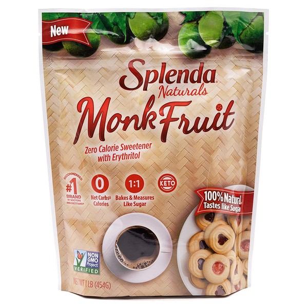 Splenda Naturals Monk Fruit Zero Calorie All Natural Granulated Sweetener - 1 Pound Bag, Resealable (Pack Of 1), 16 Oz