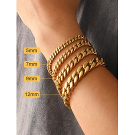 Gold Chain Bracelet for Men,Mens Cuban Link Chain Bracelet,Gold Mens Jewelry,9mm,21cm