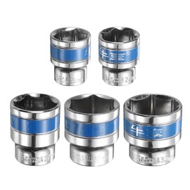 HARFINGTON 5pcs 1/2 Inch Drive 6-Point Socket 23-32mm CR-V Metric Shallow Socket Electric Wrench Socket for Mechanical Auto Repair, Silver Tone & Blue