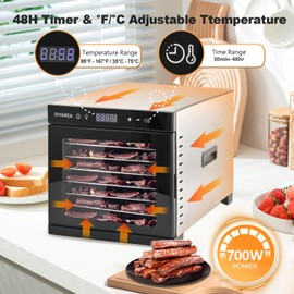 Food Dehydrator for Jerky, 8 Stainless Steel Trays Dehydrator Machine, 167℉ Temperature Control & 48H Timer, 700W Fruit Dryer with Food Air-Drying Function for Meat,Beef,Herbs,Dog Treats, ETL Approved
