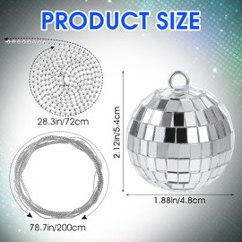 Xinjoduz 1 PCS Disco Ball, 2.1 Inch Silver Disco Car Hanging Ornament Mini Disco Balls Rear View Mirror Accessories Bling Beaded Disco Ball Car Decor for Women Men Disco Birthday Party Decorations