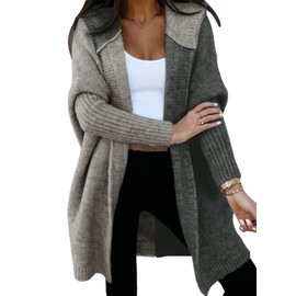 Astylish Women Fall Outfits Long Sleeve Open Front Knit Cardigan Hoodie Outwear Color Block Sweater Sleet Small