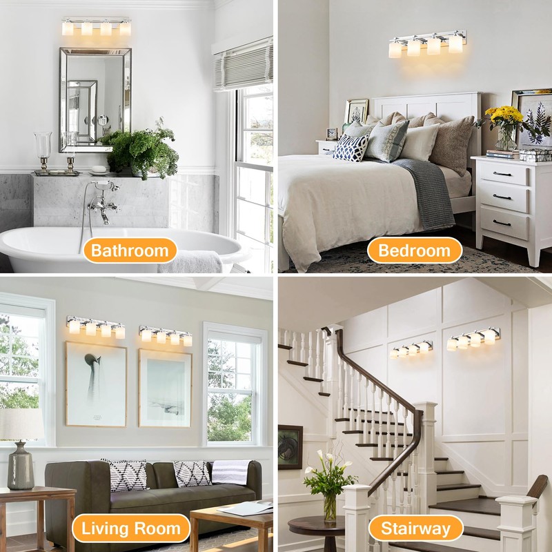 BrkNit 4 Light Modern Bathroom Light Fixtures Over Mirror, Chrome