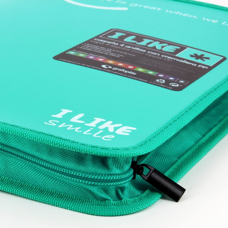 Grafoplás 4800936 A4+ Zip Ring Binder Turquoise 4 Rings 25mm