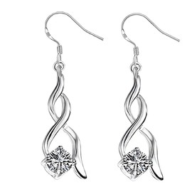 LEEQBCR - 1 Pair Double Twist Earrings 925 Stainless Steel Diamond Anti-Allergy Fine Jewelry Gifts for Women Girls
