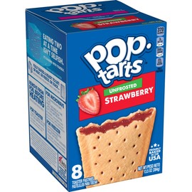 Pop-Tarts Toaster Pastries, Breakfast Food and Kids Snacks, Unfrosted Strawberry, 10.15lb Case (96 Count)