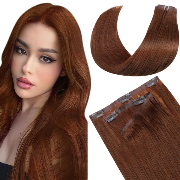 LaaVoo Auburn Invisible Real Hair Extensions Clip Straight 50 cm