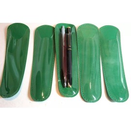 5 Dual Pen Vinyl Pen Pouches, GREEN-Clear front-CLOSEOUT