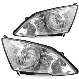 SOCKIR Headlight Assembly Compatible With 2007-11 Honda CR-V Passenger And Driver Side (Chrome Housing with Clear Reflector)