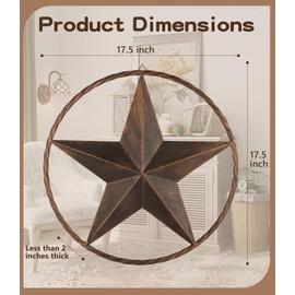 Ontrip 17" Large Metal Barn Star Circle Rustic Style Outdoor Decorative Vintage Texas Lone Star Dark Brown Western Home Decor