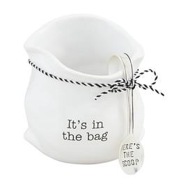 Mud Pie Candy Bag with Scoop, dish 5" x 4 1/2", WHITE