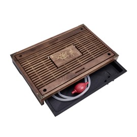 17inch Wooden Tea Tray Large Gungfu Tea Table Serving Tray with Drainage Water Storage Chassis for Home/Office Kungfu Tea Set Tray (Brown B)