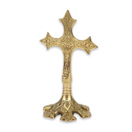 Ornate Brass Standing Cross - Table Altar Blessing Crucifix, Church Liturgical, Home Altar, Prayer Corner, Height 5.11 inch