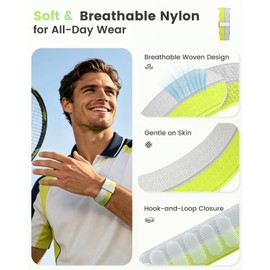 BlackPro 2 Pack Nylon Band Compatible with Hume Band Replacement Strap, Soft Breathable Adjustable Sport Wristband for Hume Health Band Fitness Tracker Women Men (Green+Yellow gray)