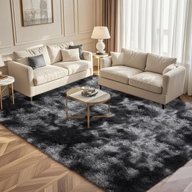MIDDKUOO Furry Rug,Plush Fuzzy Rugs for Living Room，Fluffy for Bedroom，Fluffy for Office，Indoor Carpet Nursery Rugs for Kids Room Home Decor，Home Decor Bedroom (Tie-Dyed Dark Grey, 6 * 9 Feet)
