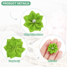 M METERXITY 200-Pack Satin Ribbon Flowers, 1.2 Inch Mini Fabric Flowers with Rhinestones Flower Ribbon Appliques for Crafts DIY/Wedding/Ornament/Party/Home [Apple Green]