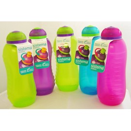 Set of 5 Sistema 330ml Drink Bottles, Assorted Colours