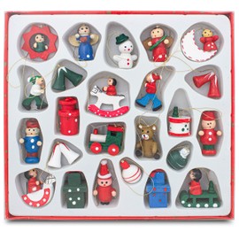 Brubaker 24-Piece Set of Wooden Christmas Tree Decorations, Up to 4cm, Hand-Painted