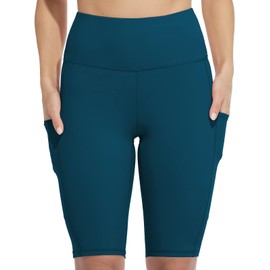 CharmLeaks Women Short Leggings with Two Pocket Yoga Shorts Tummy Control Running Athletic Fitness Dark Green XL