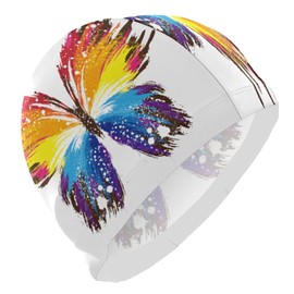 Dallonan Swimming Cap Grunge Rainbow Butterfly Unisex Adult Swim Cap Polyester