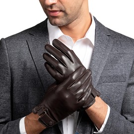 YUEMING Mens Leather Gloves, Men's Winter Gloves Touchscreen Casual Outdoor Gloves with Soft Warm Thermal Lining for Cold Weather Outdoor Driving(Brown-L)
