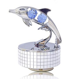 Mascot Chrome Plated Dolphin Music Box w/Blue Mascot Element Crystal