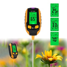 Justmetr 5 in 1 Soil PH Meter, Soil Tester Moisture, Digital Plant Thermometer Test, Moisture Meter Light and PH Tester for Plants, Gardens (Yellow
