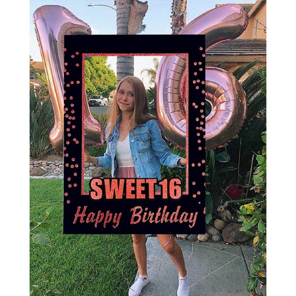 JeVenis Rose Gold Sweet 16 Birthday Gift 16th Birthday Party Supplies Photo Booth Props 16th Birthday Photo Frame Birthday Photo Frame