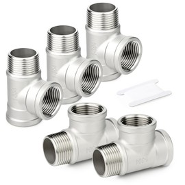 TAISHER 5PCS 304 Stainless Steel Tee Pipe Fittings, 1" NPT Female x 1" NPT Female x 1" NPT Male Pipe Fittings, Male Run Tee
