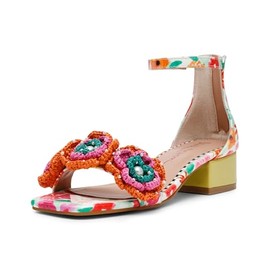 Betsey Johnson Women's Brandee Heeled Sandal, White Multi, 10