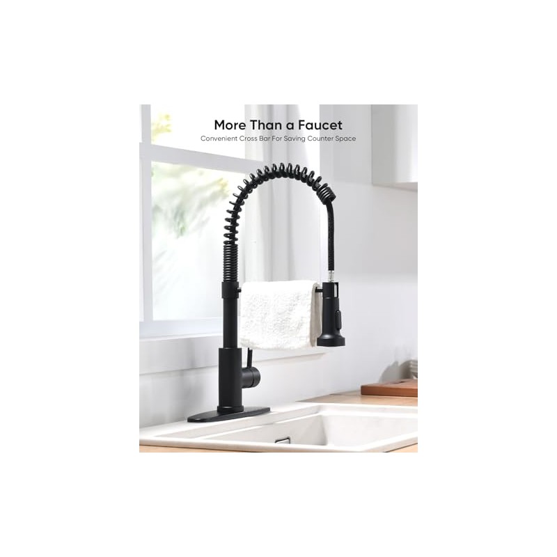 Black Kitchen Faucet with Pull Out Sprayer Stainless Steel Single