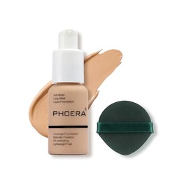 PHOERA Base de maquillaje, corrector, base líquida, 24 horas, de larga duración, control de aceite, cobertura completa para pieles aceitosas, 30 ml, 6 colores opcionales (#104 Buff Beige, 30ml)