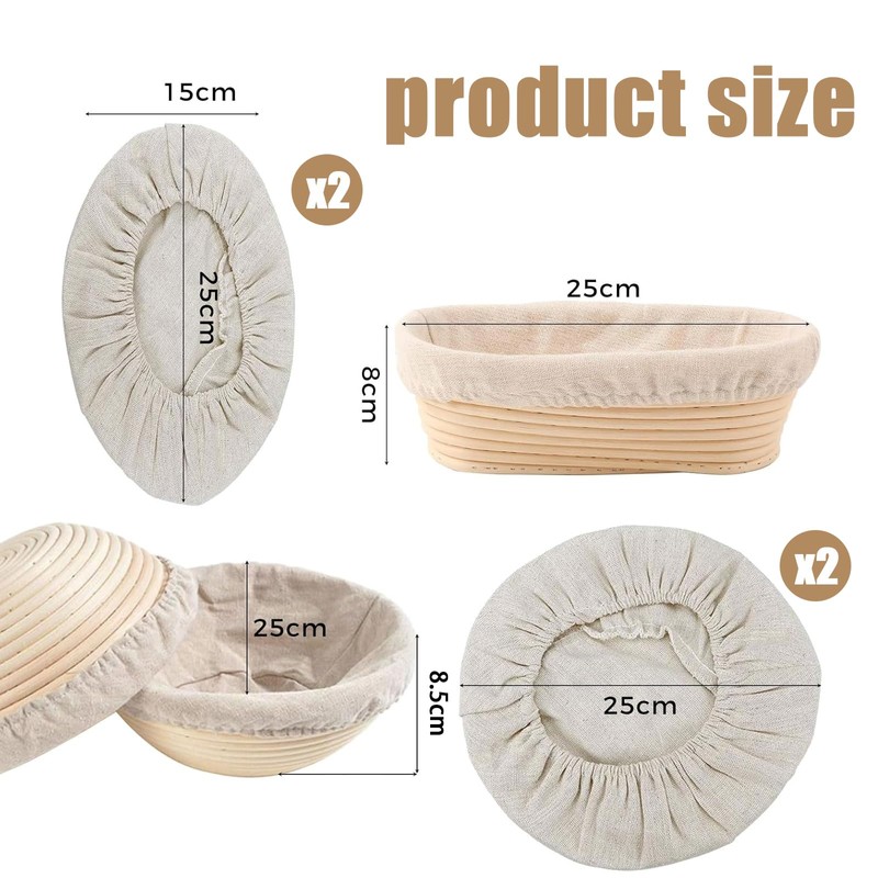 Set of 4 Linen Insert for Bread Proofing Baskets, Baker's