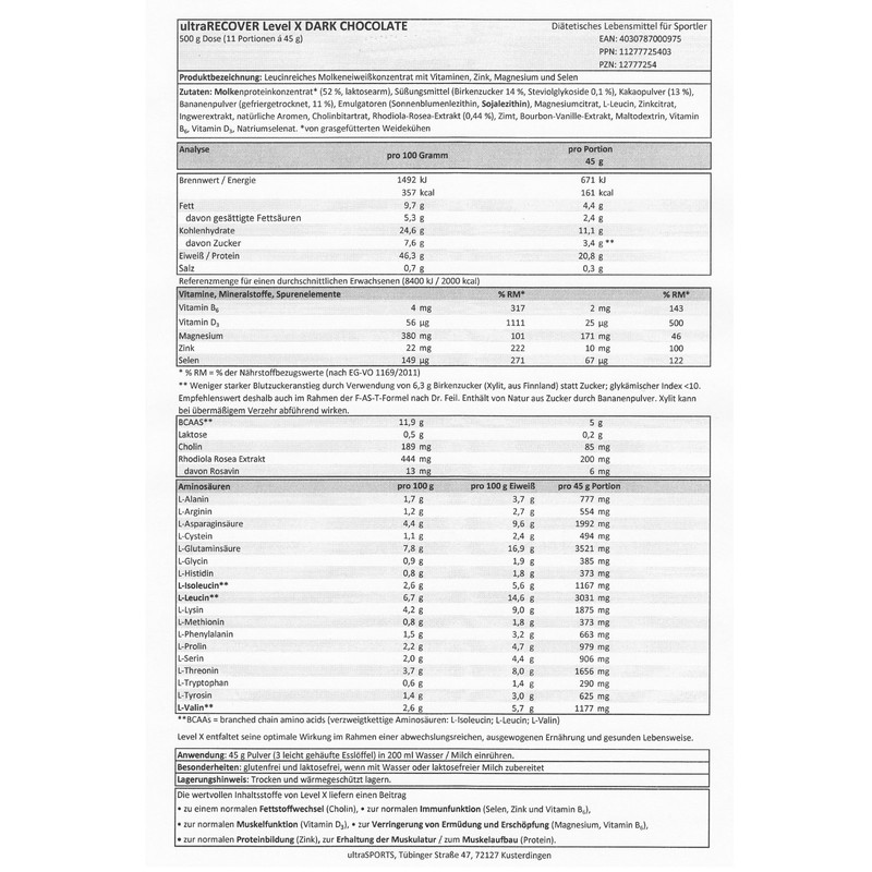 UltraRECOVER Level X Dark Choco (550 g Tin)