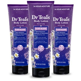 Dr Teals Locin corporal para dormir, humedad 24 horas, con aceites esenciales de melatonina, lavanda y manzanilla, 8 onzas lquidas (paquete de 3)     