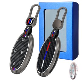 Yumzeco Compatible with Hyundai Key Fob Cover, Key Case Shell for 2023 2024 Ioniq 6 Grandeur GN7 KONA Elanrtra Santa Fe Sonata, Metal Shell Carbon Fiber Pattern Silicone Full Protection (5 Button)