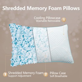 Smilereve Pillows Queen Size Set of 2 Cooling Memory Foam Pillows for Sleeping Adjustable Firm Pillow for Back and Side Sleeper