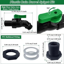 High Flow Rain Barrel Spigot Kit, 3/4" GHT Garden Hose Thread, Water Tank Faucet with PVC Bulkhead Fitting