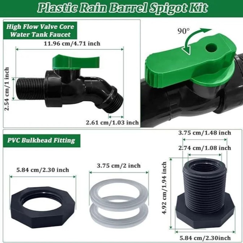 High Flow Rain Barrel Spigot Kit, 3/4" GHT Garden Hose