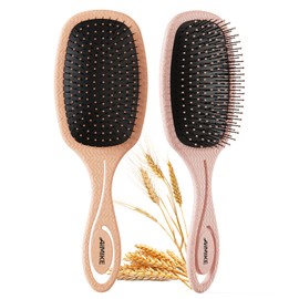 AIMIKE 2 Pcs Haarbürste Ohne Ziepen, Bio Weizenstroh Haarbürste, Lockenbürste für leichtes Entwirren, Detangler Bürste mit Borsten, Die Nicht Herausfallen, Entwirrbürste für Damen, Herren & Kinder