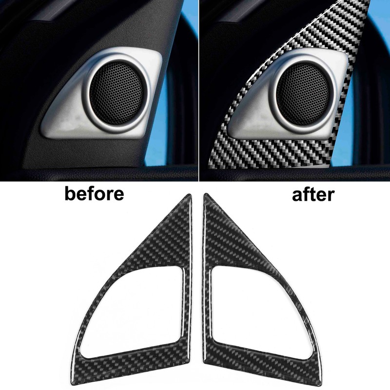 2Pcs Inner Door Speaker Trim Carbon Fiber Cover Left Right