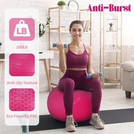 Fitvids Anti-Burst and Slip Resistant Exercise Yoga Ball for Fitness with Quick Pump, 2,000-Pound Capacity, 30-inch, Pink