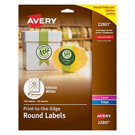 Avery 2" Glossy White Round Labels, Sure Feed, Full Bleed --Print to the Edge, 120 Thank You Labels (22807)