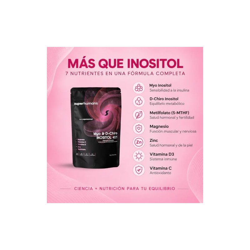 Inositol Myo Chiro Polvo Mujer Magnesio Zinc Metilfolato Vitaminas Porciones