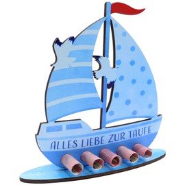 Noviatrix Christening Gifts Boys, Wooden Christening Gift, Sailing Boat What Is Given for Christening, for Christening, Communion, Birthday (Blue)