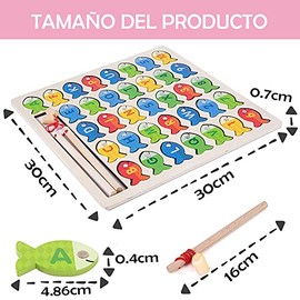 TAIMEI Juguete Montessori para Niños, Juguetes magnéticos para Pescar,Juguete Educativo y Didáctico para Aprender Colores,Números y Formas,Tablero de 