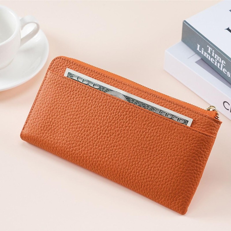 REMARSO Long Wallet, Genuine Leather, Thin, Slim, L-Shaped Zipper, Simple,