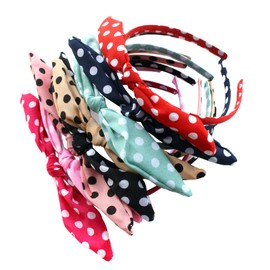 Numblartd Pack of 9 Polka Dot Bow Style Tie Headband Hair Hoop - Fashion Fabric Covered Rabbit Ears Hair Band for Women