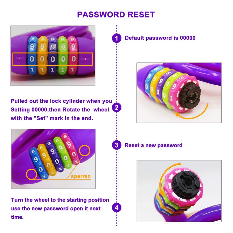 IDEALUX Bike Lock Cable, Resettable Cable Lock Self Coiling 5